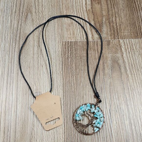 🔹️NWT Bronze Twisted & Turquoise Beaded Tree Of Life Pendant Necklace - Picture 3 of 6